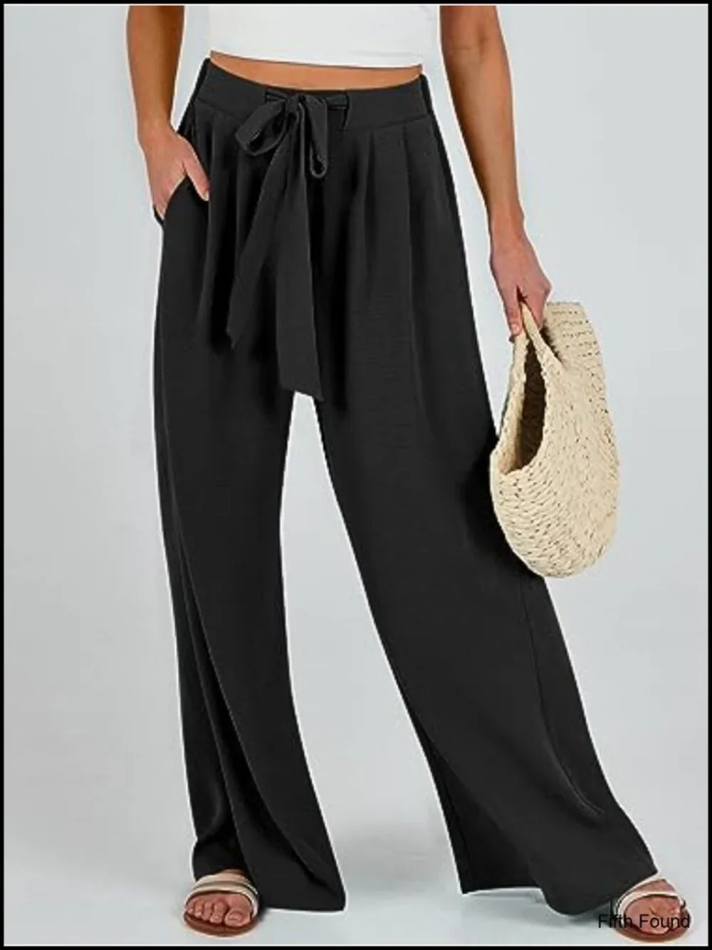 Wide Leg Palazzo Pants High Waist Flowy Trousers with Pockets